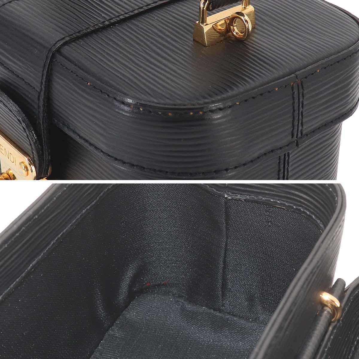 Fendi Epi Vanity 2-Way Bag Leather Black Gold Vintage — view 9
