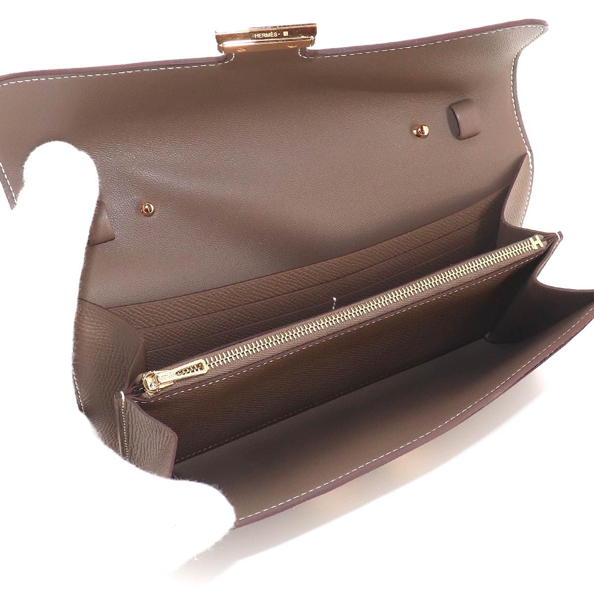 Hermes Constance Long Tougo Bifold Wallet Epsom Etoupe Gold — view 6