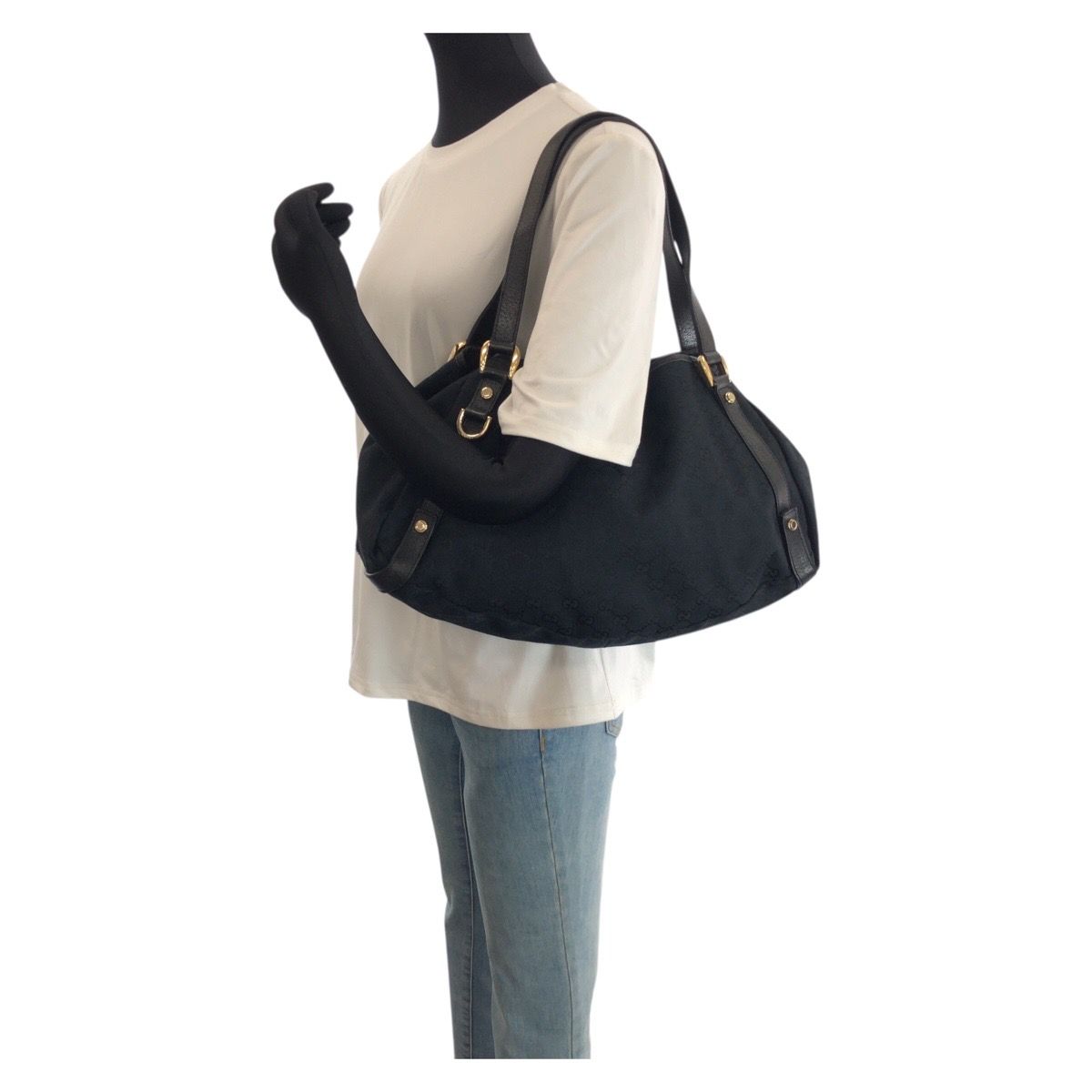 Gucci Abbey Black Gold GG Canvas Leather Tote Shoulder — view 7