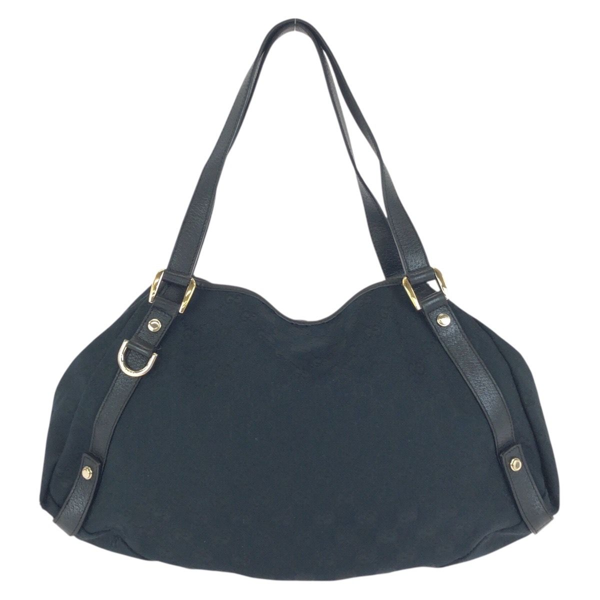 Gucci Abbey Black Gold GG Canvas Leather Tote Shoulder