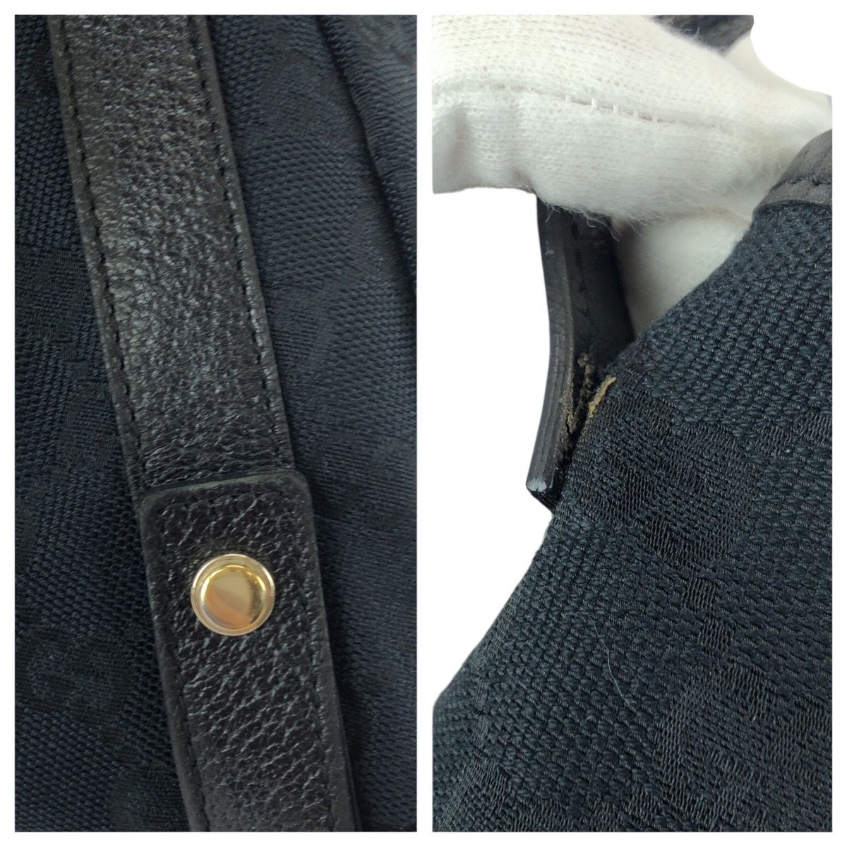 Gucci Abbey Black Gold GG Canvas Leather Tote Shoulder — view 6