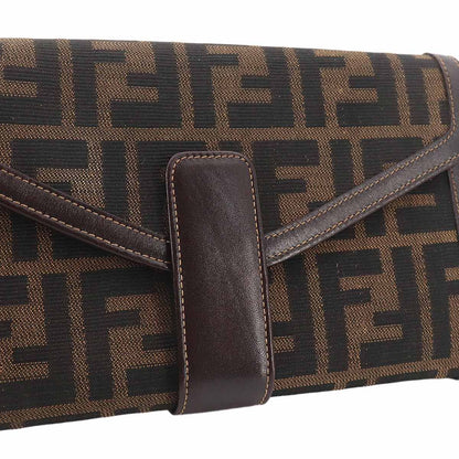 Fendi Zucca Pattern Bifold Wallet Canvas Leather Brown — view 9