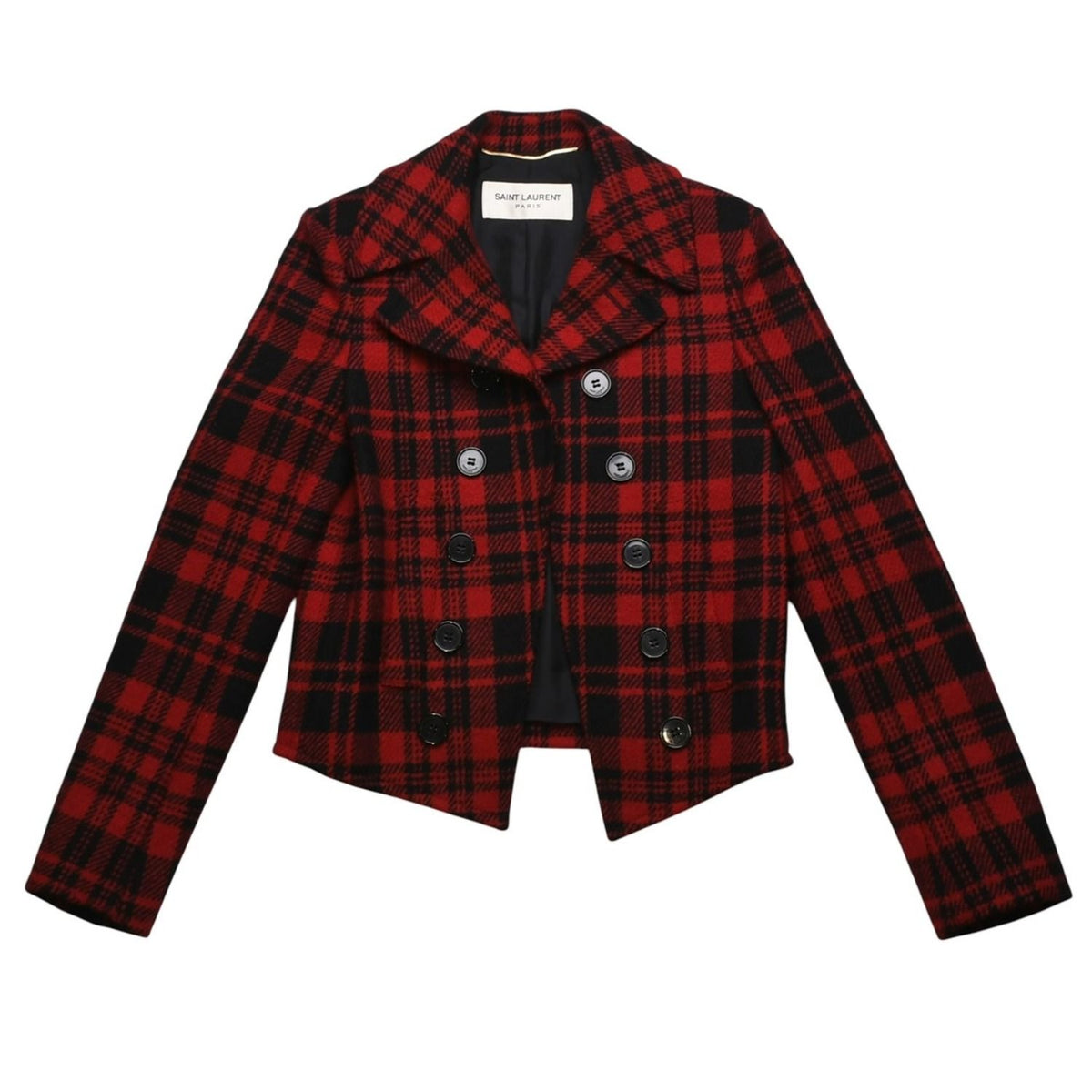 Saint Laurent Buffalo Plaid Double Breasted Jacket Tartan Check Red Black