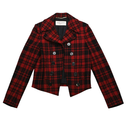 Saint Laurent Buffalo Plaid Double Breasted Jacket Tartan Check Red Black