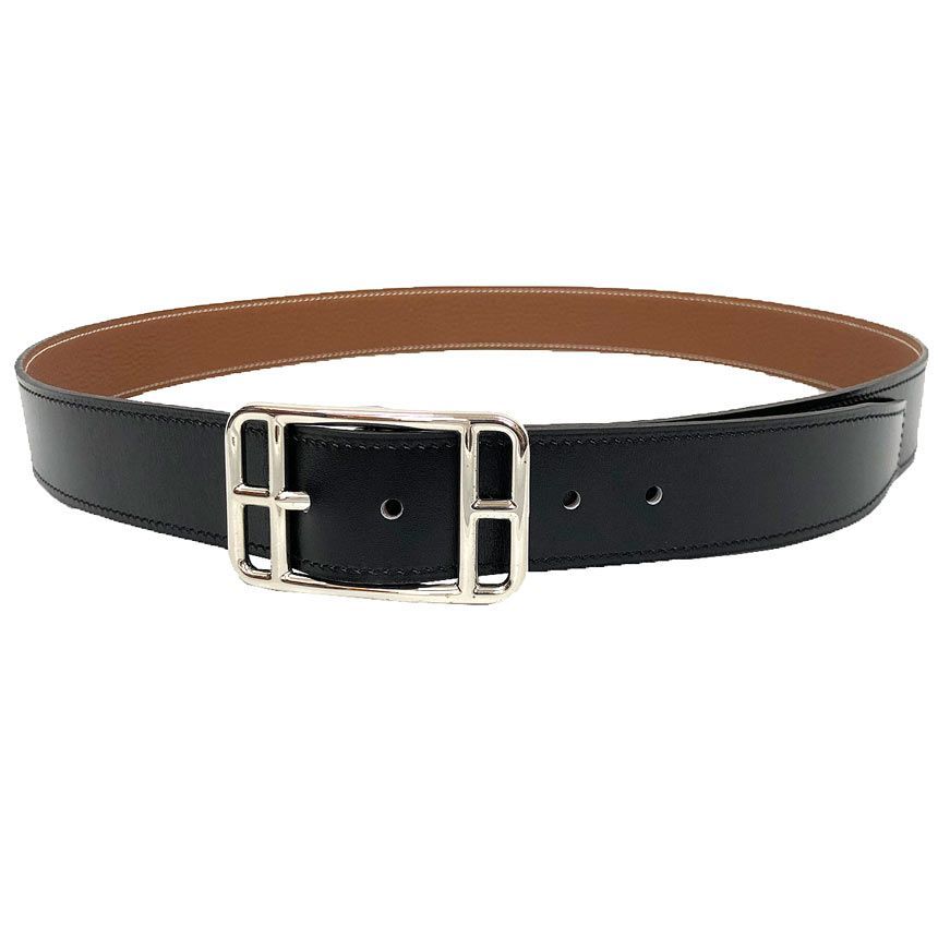 Hermes Leather Belt Capecod Reversible 100 Togo Box Calf Black Camel New Vintage — view 2