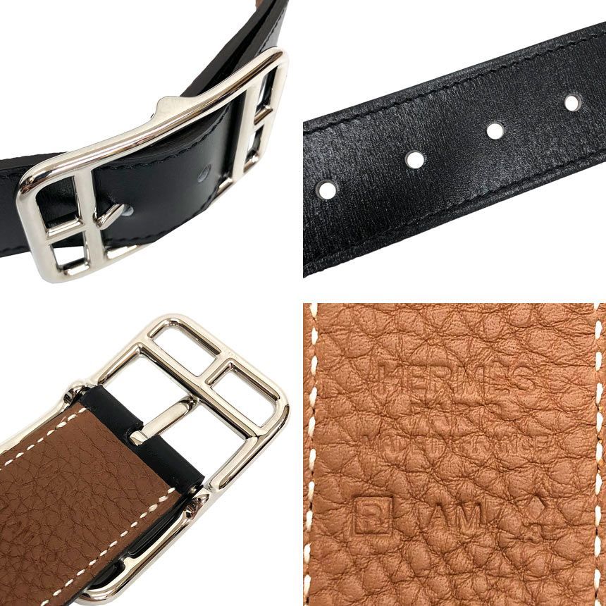 Hermes Leather Belt Capecod Reversible 100 Togo Box Calf Black Camel New Vintage — view 3