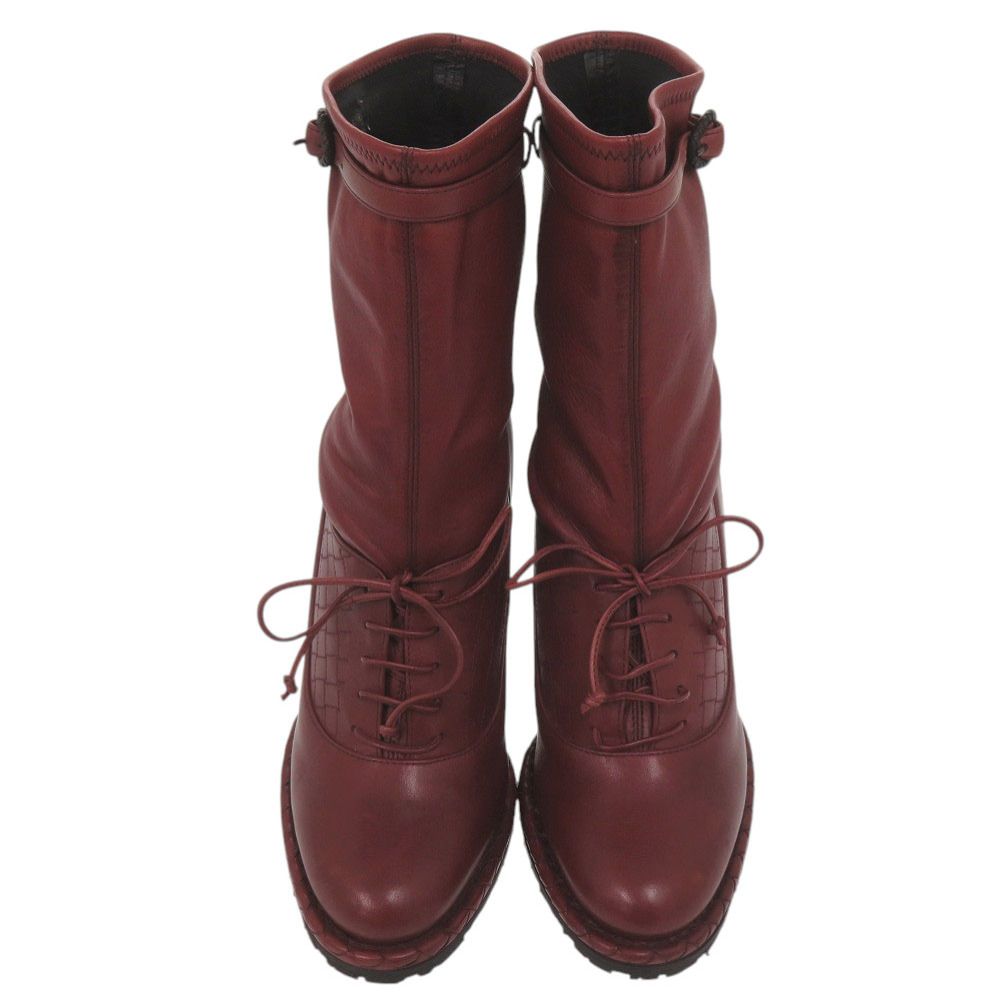 Bottega Veneta Intrecciato Stitch Wedge Ankle Boots 36) Leather Wine — view 2
