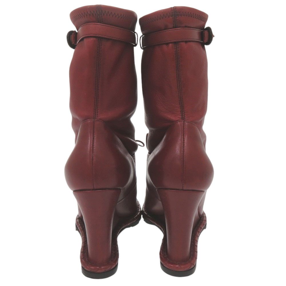 Bottega Veneta Intrecciato Stitch Wedge Ankle Boots 36) Leather Wine — view 5