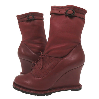 Bottega Veneta Intrecciato Stitch Wedge Ankle Boots 36) Leather Wine — view 4