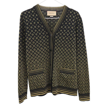 Gucci Square Metallic Neck Cardigan XS Wool Rayon Black Gold