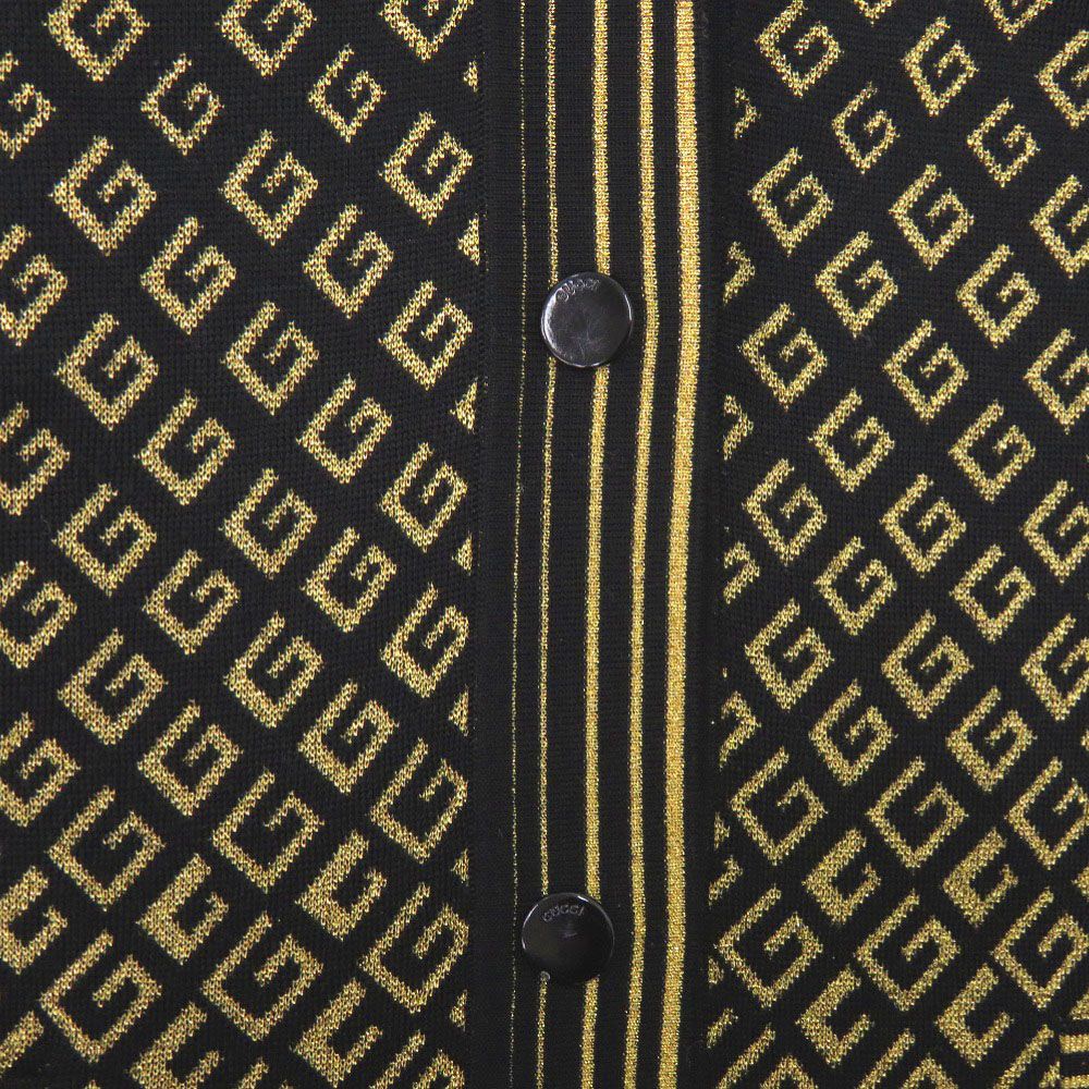 Gucci Square Metallic Neck Cardigan XS Wool Rayon Black Gold — view 6