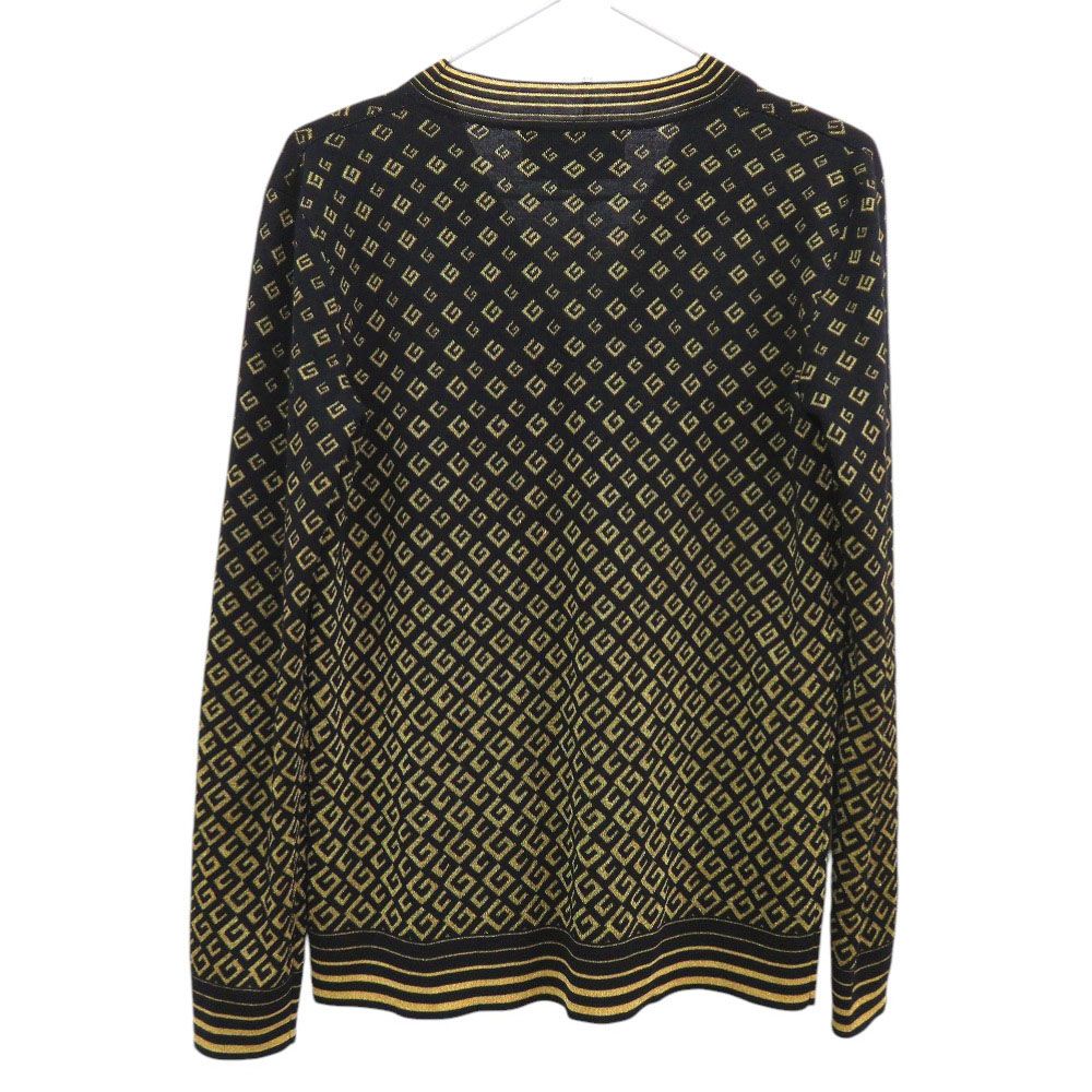Gucci Square Metallic Neck Cardigan XS Wool Rayon Black Gold — view 2