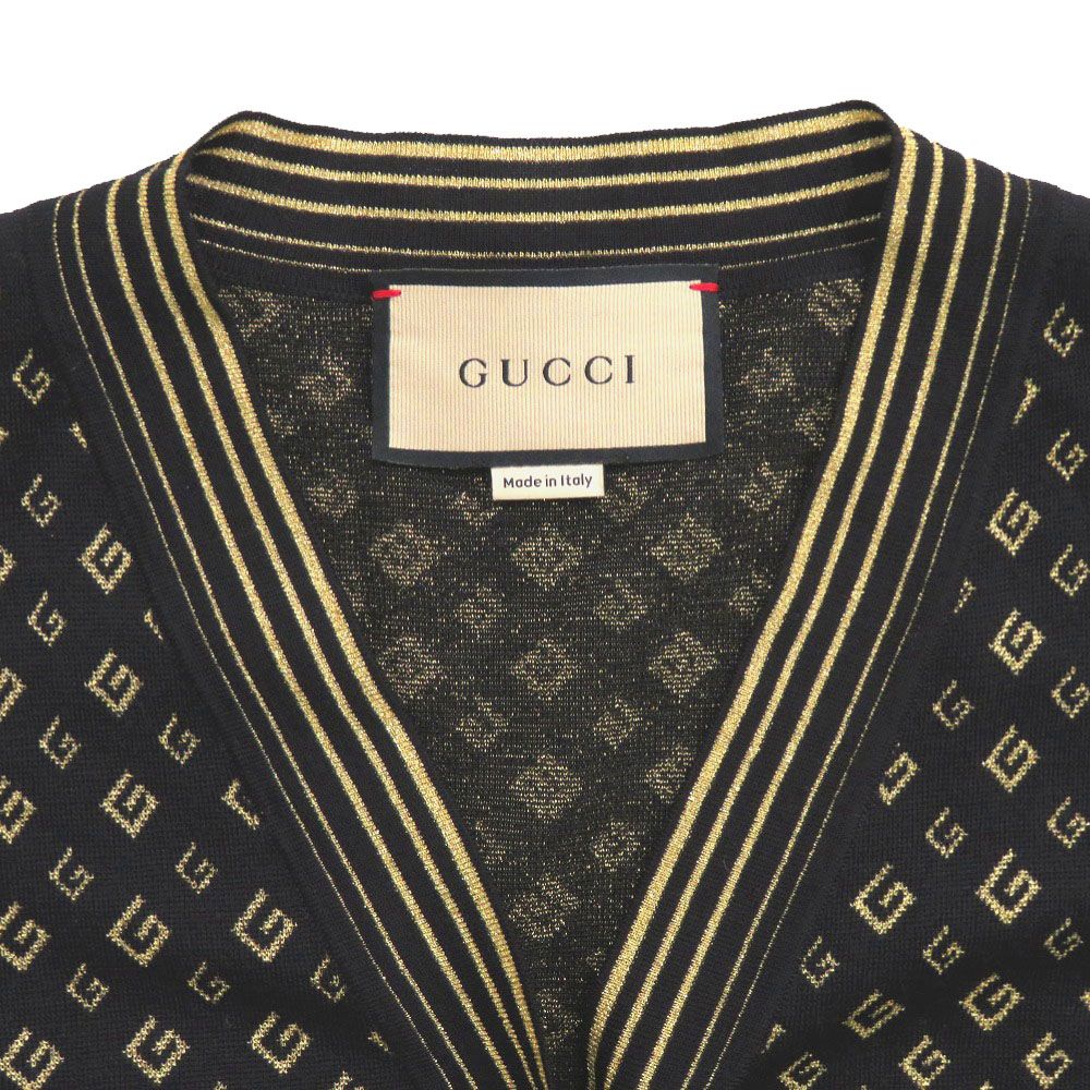 Gucci Square Metallic Neck Cardigan XS Wool Rayon Black Gold — view 5