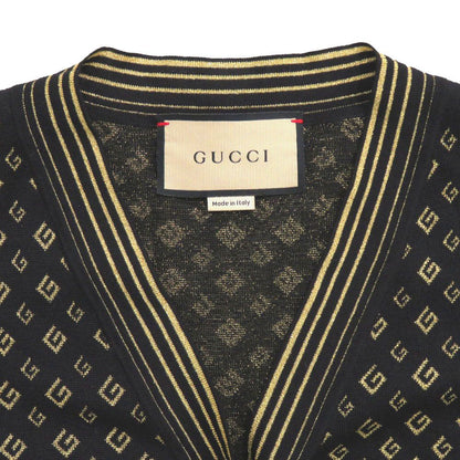 Gucci Square Metallic Neck Cardigan XS Wool Rayon Black Gold — view 5