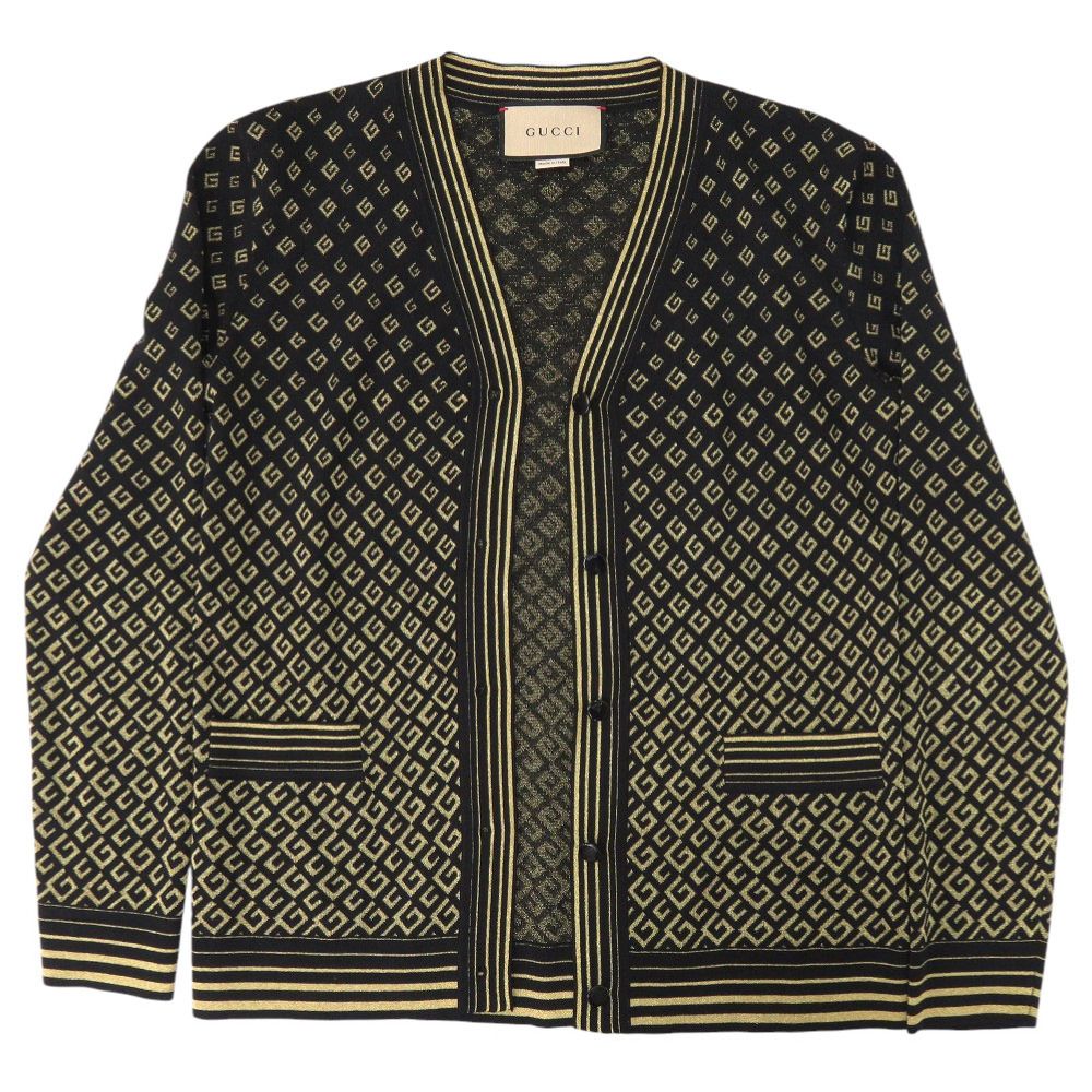 Gucci Square Metallic Neck Cardigan XS Wool Rayon Black Gold — view 3