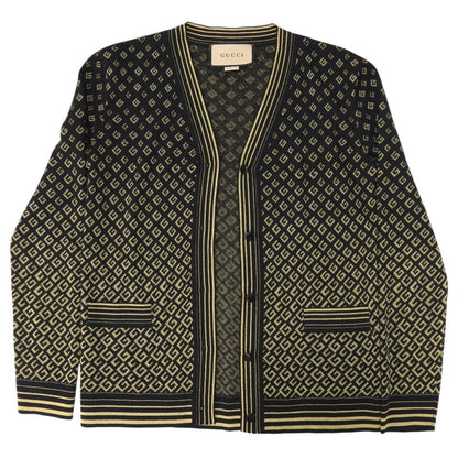 Gucci Square Metallic Neck Cardigan XS Wool Rayon Black Gold — view 3