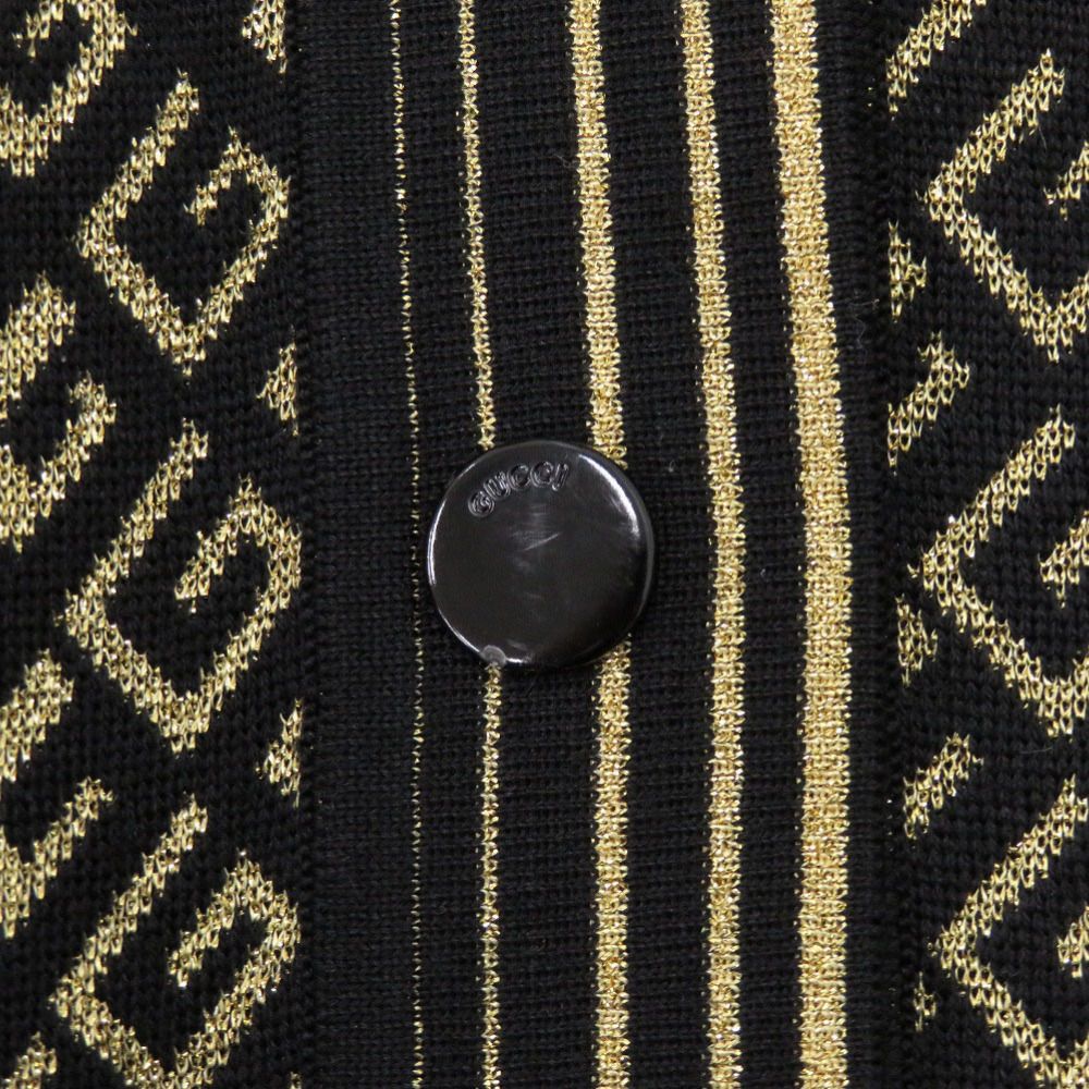 Gucci Square Metallic Neck Cardigan XS Wool Rayon Black Gold — view 4