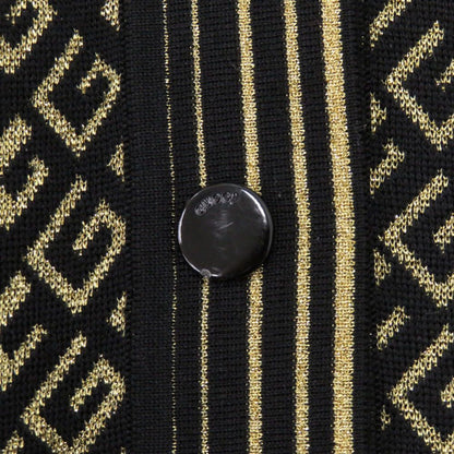 Gucci Square Metallic Neck Cardigan XS Wool Rayon Black Gold — view 4