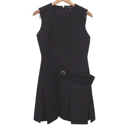 Louis Vuitton Button Tab Pleats Bijou Decoration Dress 36 Xcm Wool Silk Black