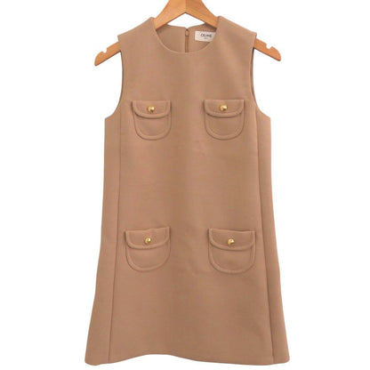 Celine Triomphe Zuminidress Gold yon Beige Dress
