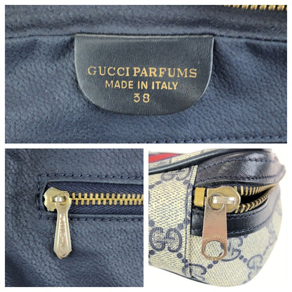 Gucci Sherry Line Gray Black Gold GG Supreme Canvas Leather 38 Pouch Case — view 5