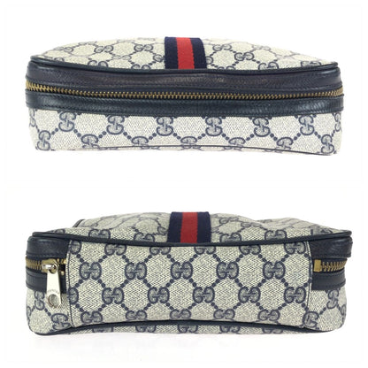 Gucci Sherry Line Gray Black Gold GG Supreme Canvas Leather 38 Pouch Case — view 9
