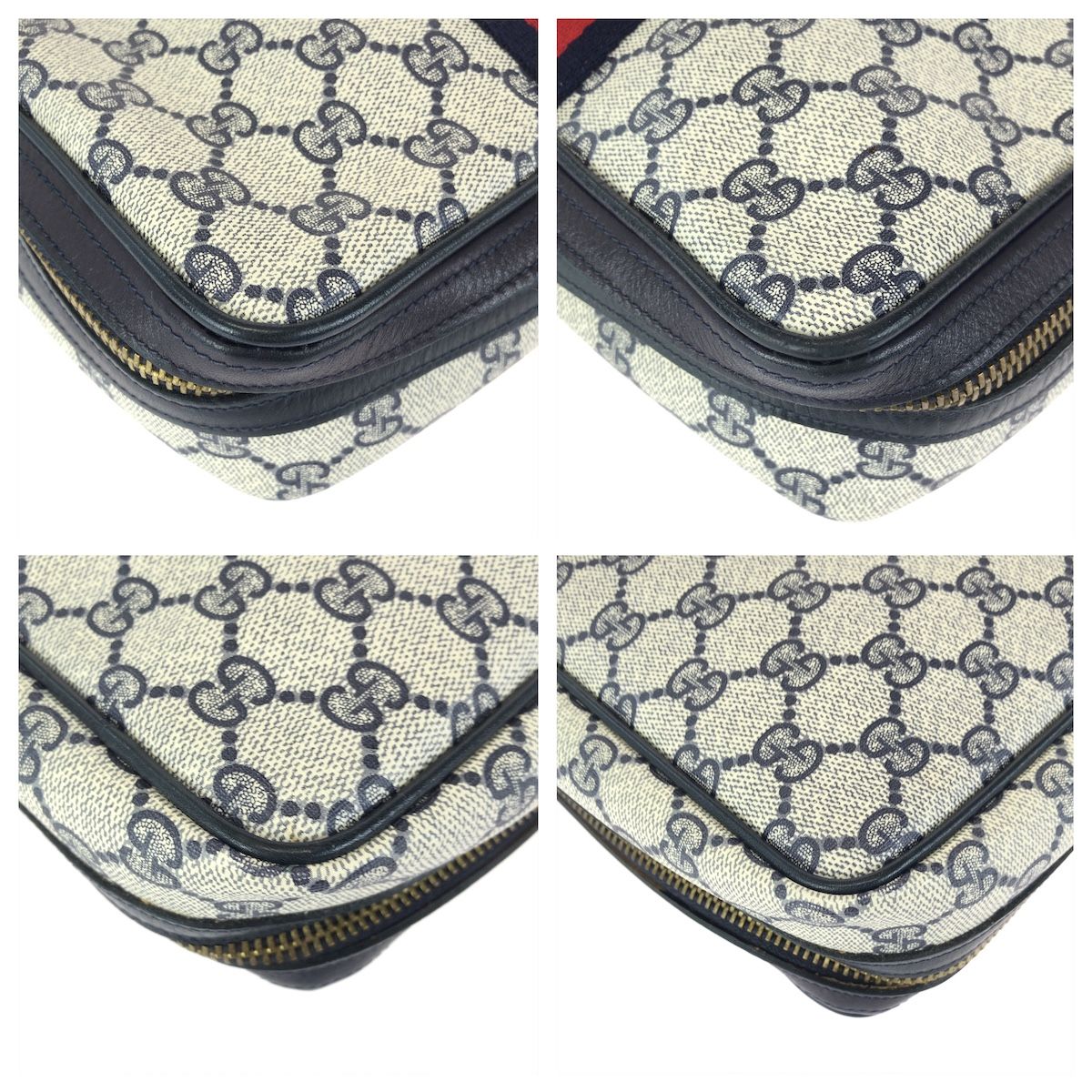Gucci Sherry Line Gray Black Gold GG Supreme Canvas Leather 38 Pouch Case — view 4