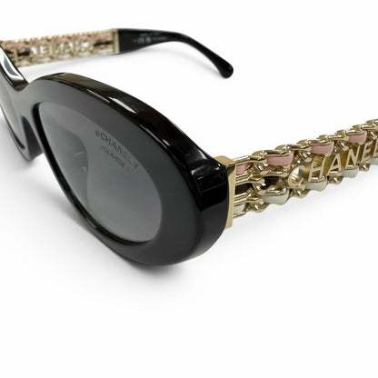 Chanel Cat Eye Side Logo Sunglasses Black Gold Demo Lens Eyewear — view 8