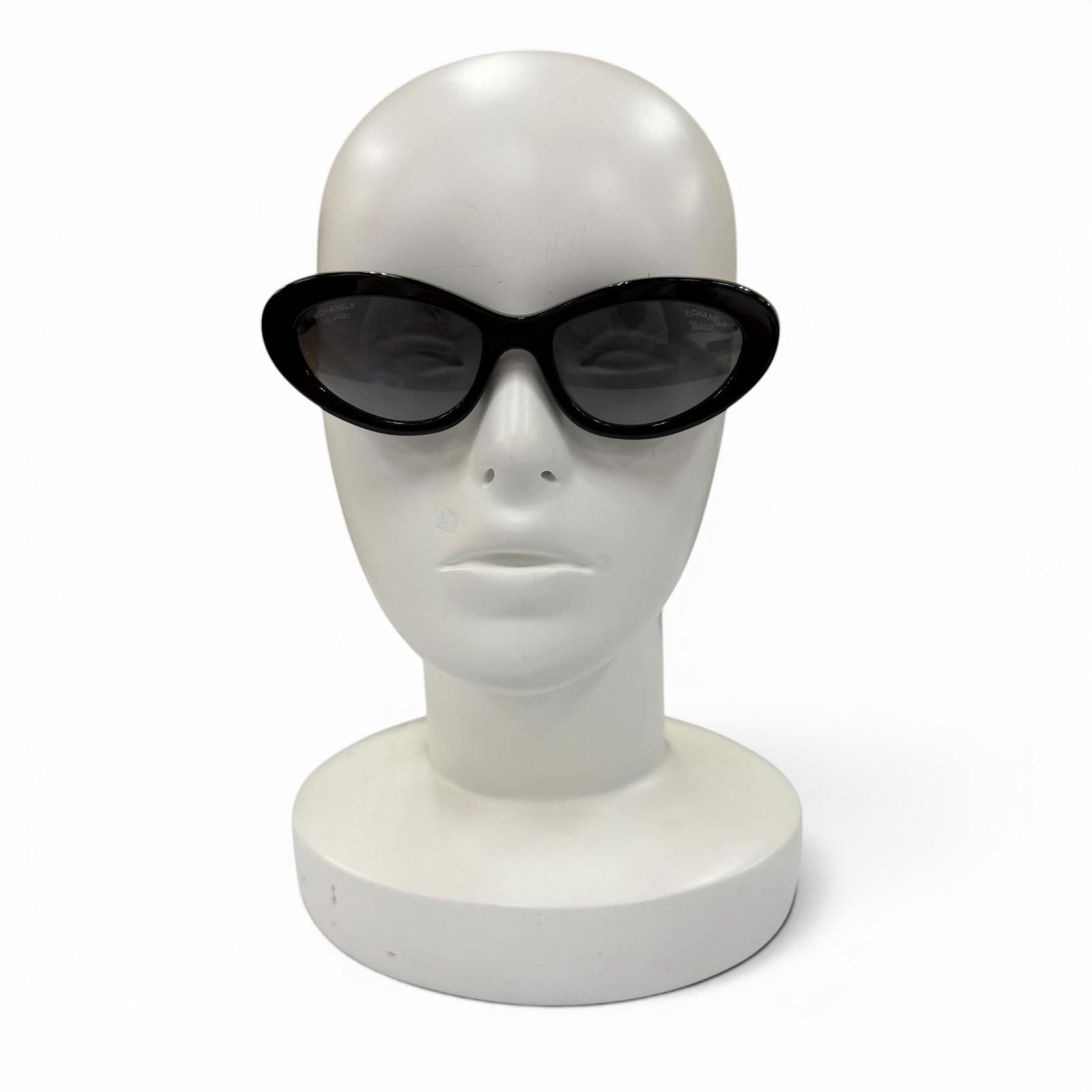 Chanel Cat Eye Side Logo Sunglasses Black Gold Demo Lens Eyewear — view 2