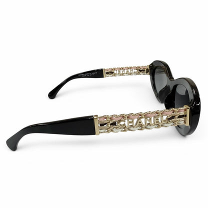 Chanel Cat Eye Side Logo Sunglasses Black Gold Demo Lens Eyewear — view 6
