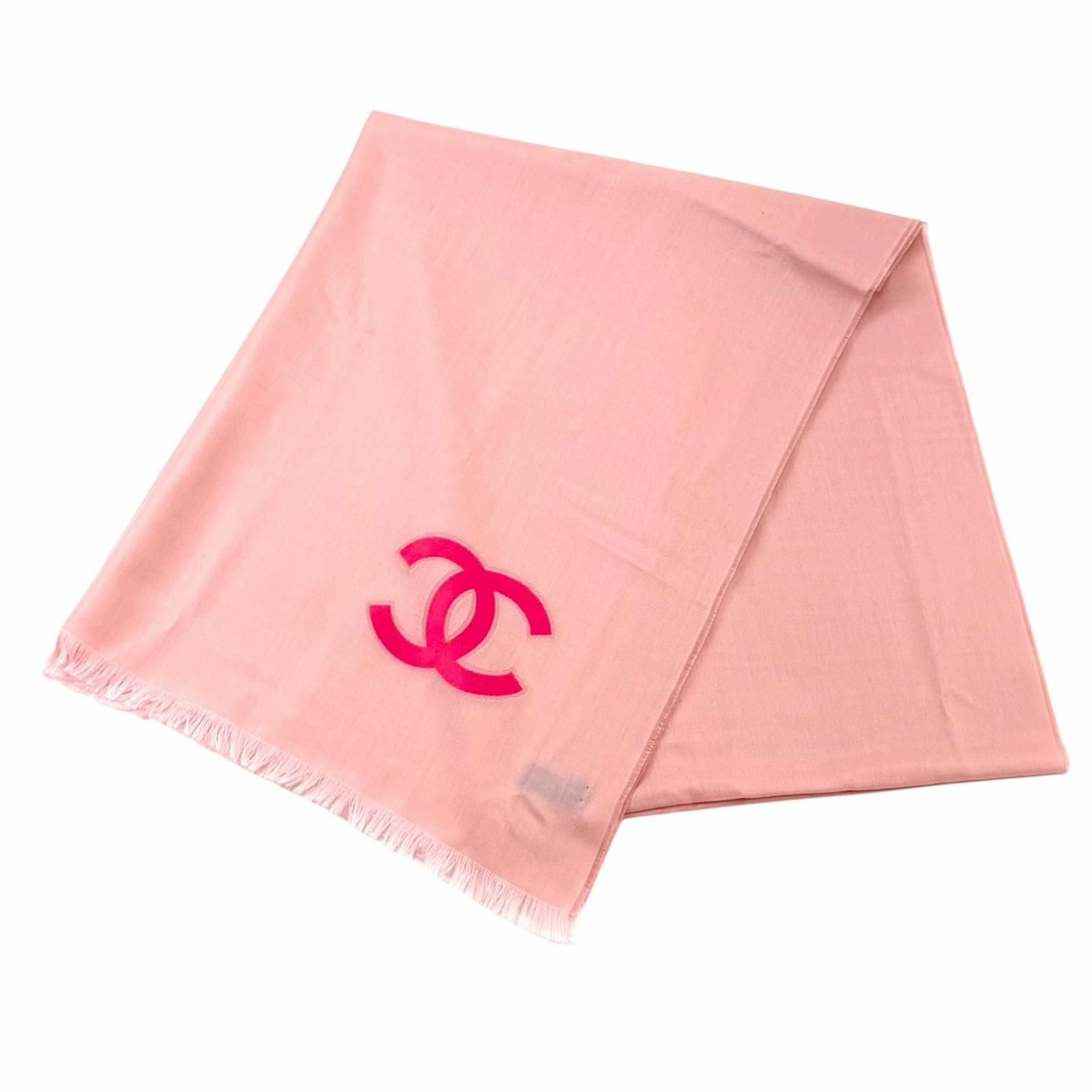 Chanel 23c Cashmere Silk Blend CC Logo with Fringe Large Shawl Pink Scarf