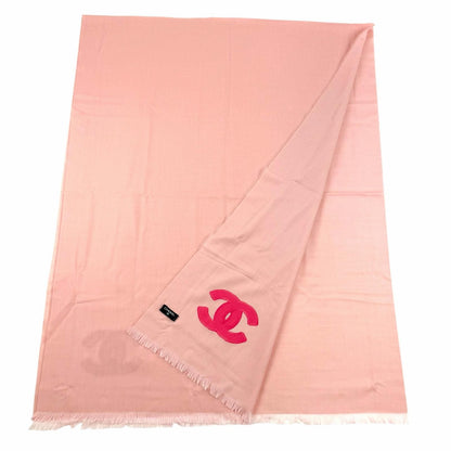 Chanel 23c Cashmere Silk Blend CC Logo with Fringe Large Shawl Pink Scarf — view 3