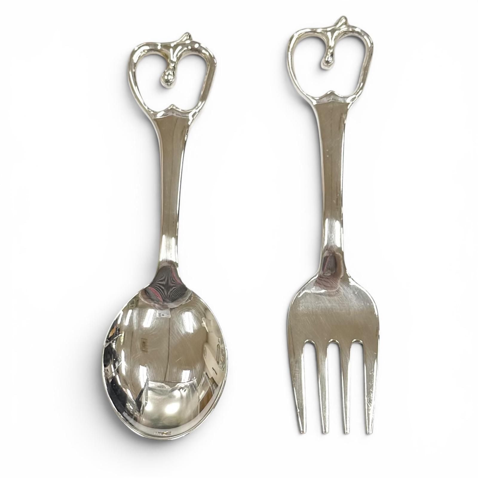 Tiffany & Co Vintage Elsa Peretti Open Heart Baby Set 925 Fork Spoon Set