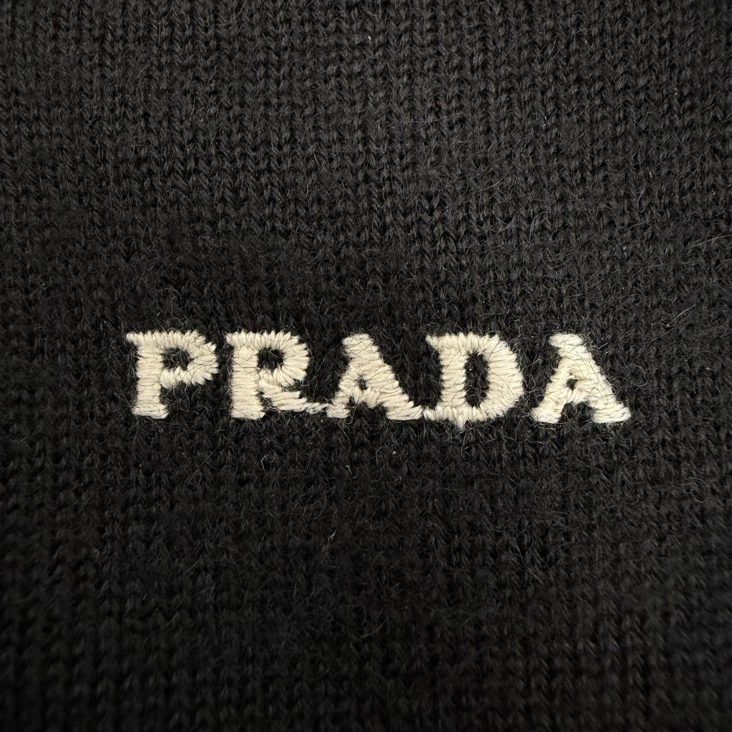 Prada Cashmere Logo Embroidery Round Neck Knit Sweater Black 48 — view 5