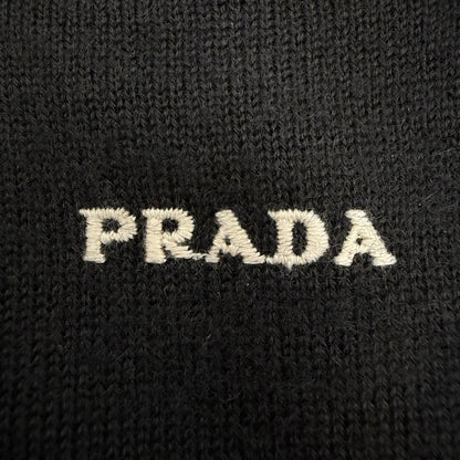 Prada Cashmere Logo Embroidery Round Neck Knit Sweater Black 48 — view 5