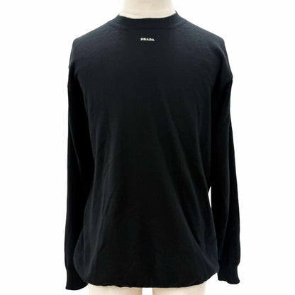 Prada Cashmere Logo Embroidery Round Neck Knit Sweater Black 48