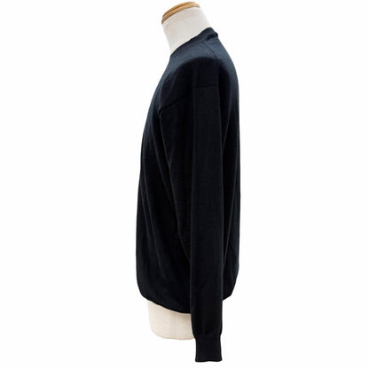 Prada Cashmere Logo Embroidery Round Neck Knit Sweater Black 48 — view 3