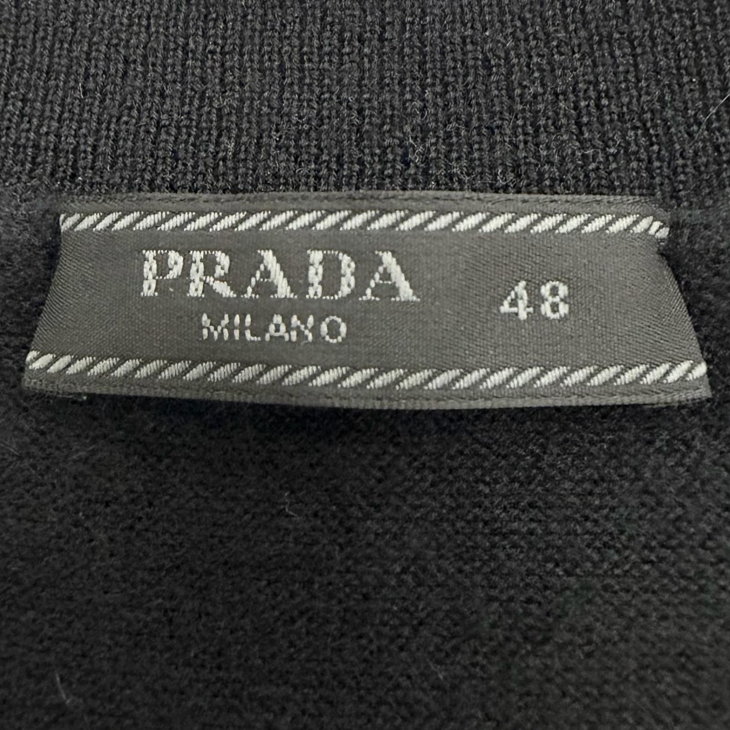Prada Cashmere Logo Embroidery Round Neck Knit Sweater Black 48 — view 6