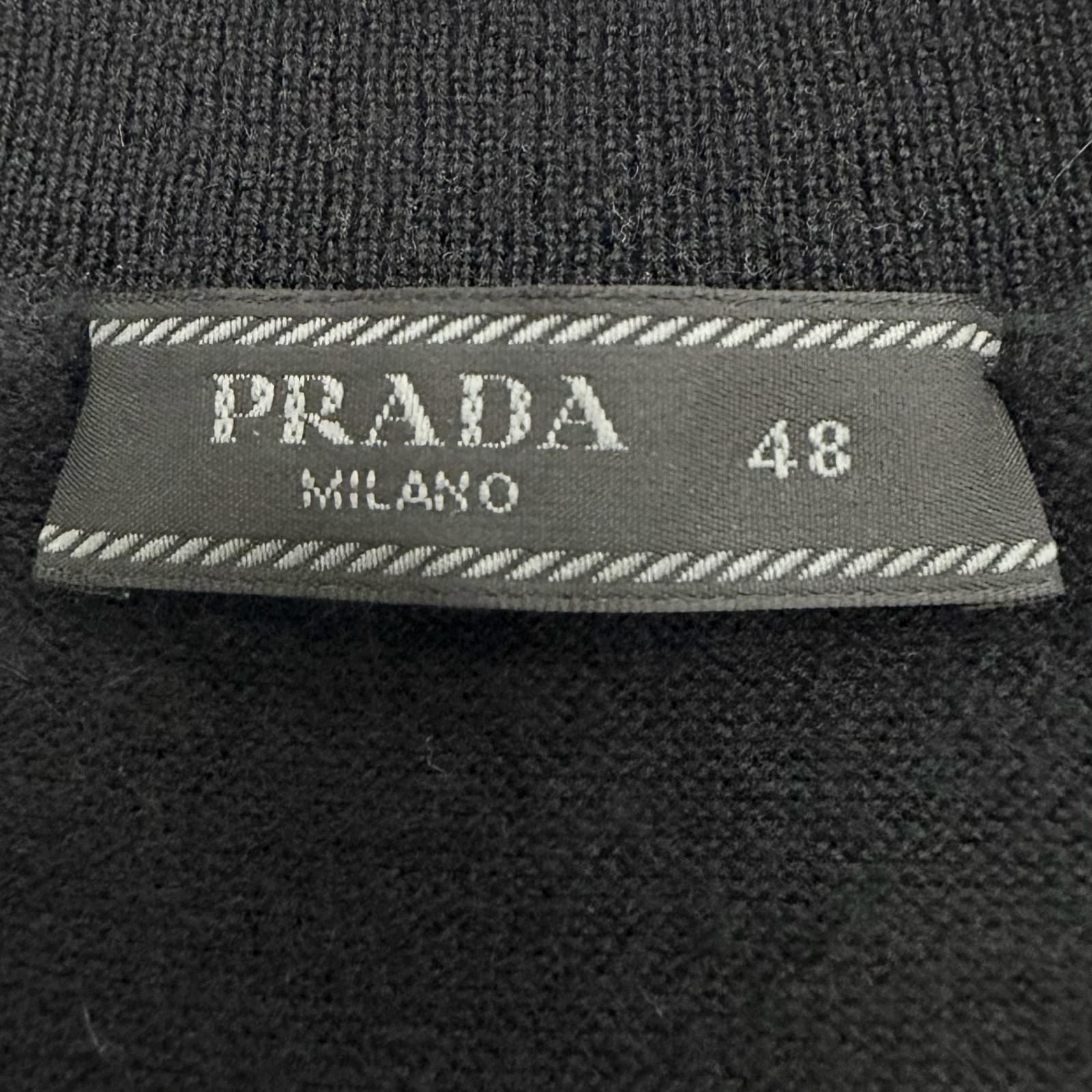 Prada Cashmere Logo Embroidery Round Neck Knit Sweater Black 48 — view 6