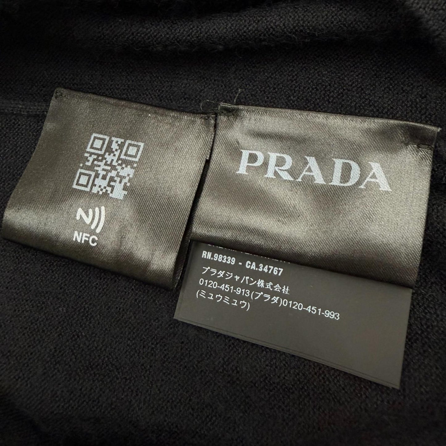 Prada Cashmere Logo Embroidery Round Neck Knit Sweater Black 48 — view 7