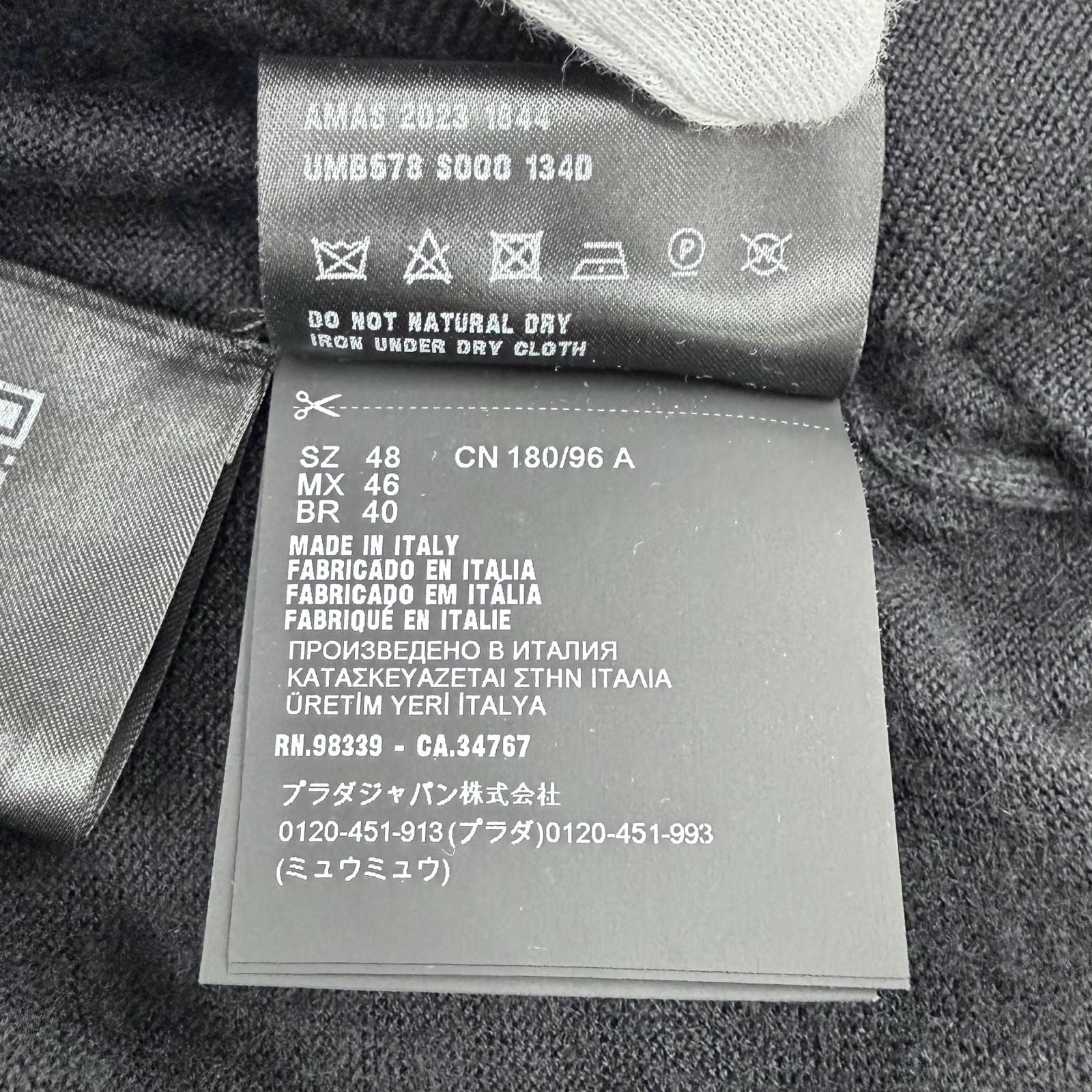 Prada Cashmere Logo Embroidery Round Neck Knit Sweater Black 48 — view 8