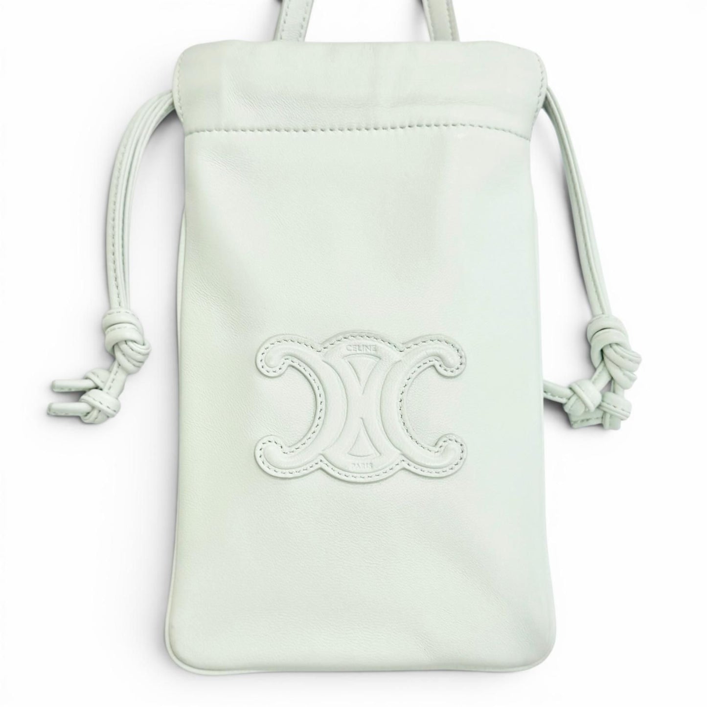 Celine Leather Cuill Triomphe Drawstring Mobile Pouch Phone Case Shoulder