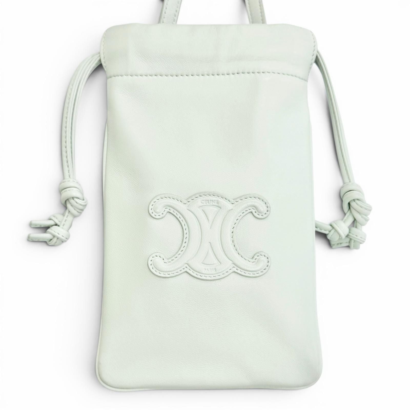 Celine Leather Cuill Triomphe Drawstring Mobile Pouch Phone Case Shoulder