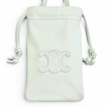 Celine Leather Cuill Triomphe Drawstring Mobile Pouch Phone Case Shoulder