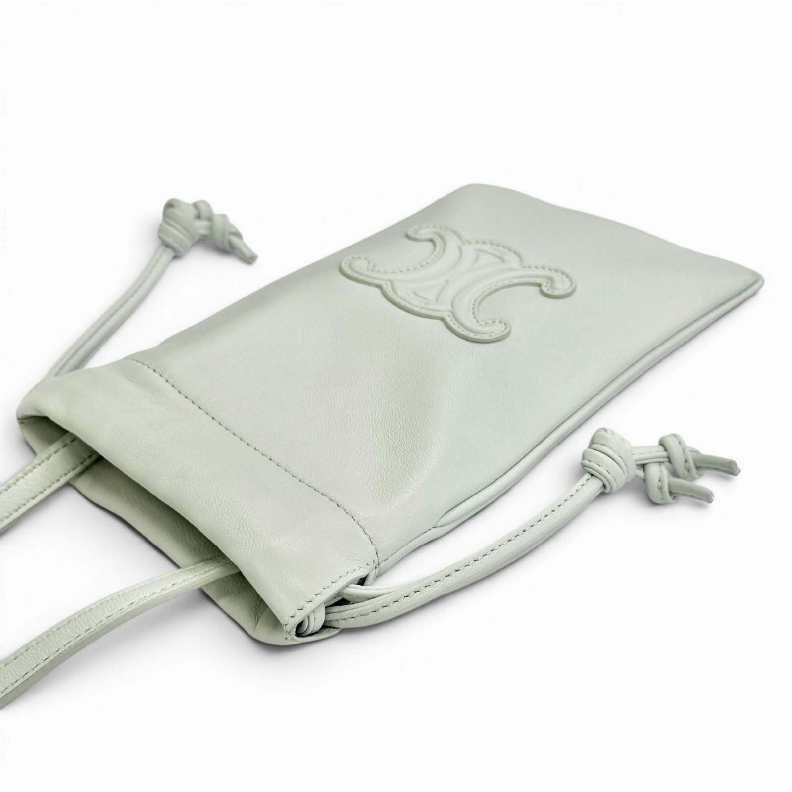Celine Leather Cuill Triomphe Drawstring Mobile Pouch Phone Case Shoulder — view 4