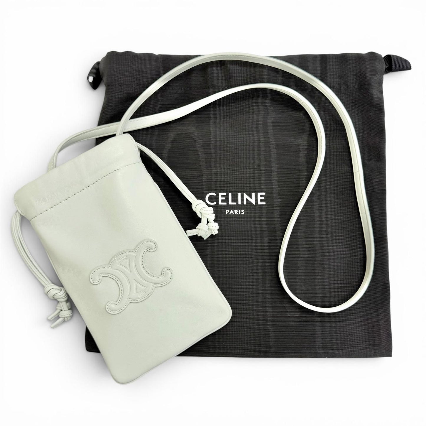 Celine Leather Cuill Triomphe Drawstring Mobile Pouch Phone Case Shoulder — view 2