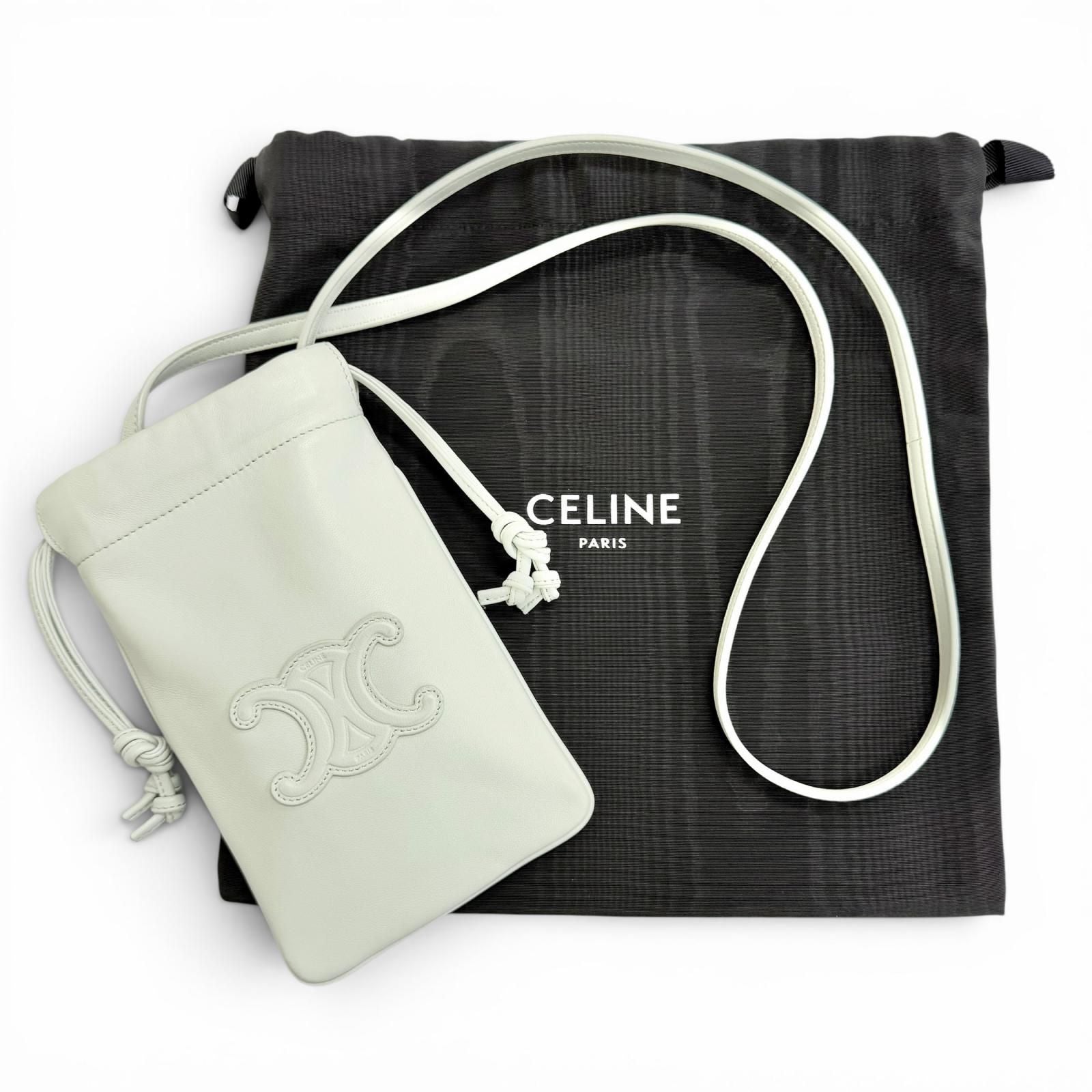 Celine Leather Cuill Triomphe Drawstring Mobile Pouch Phone Case Shoulder — view 2