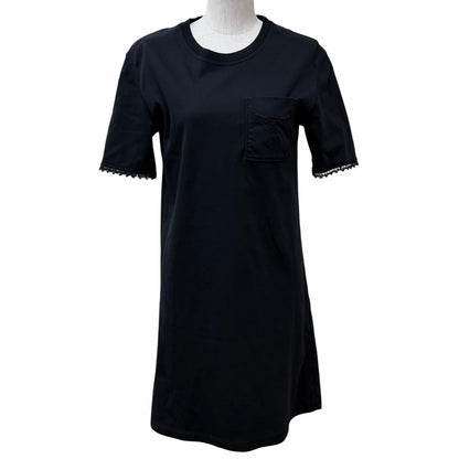 Hermes Cotton 100% Palefroi Calf Lace Short Sleeve T-Shirt Dress Black 34