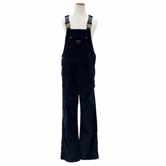Prada Corduroy Triangle Logo Plate Shoulder Strap Overalls Navy 48