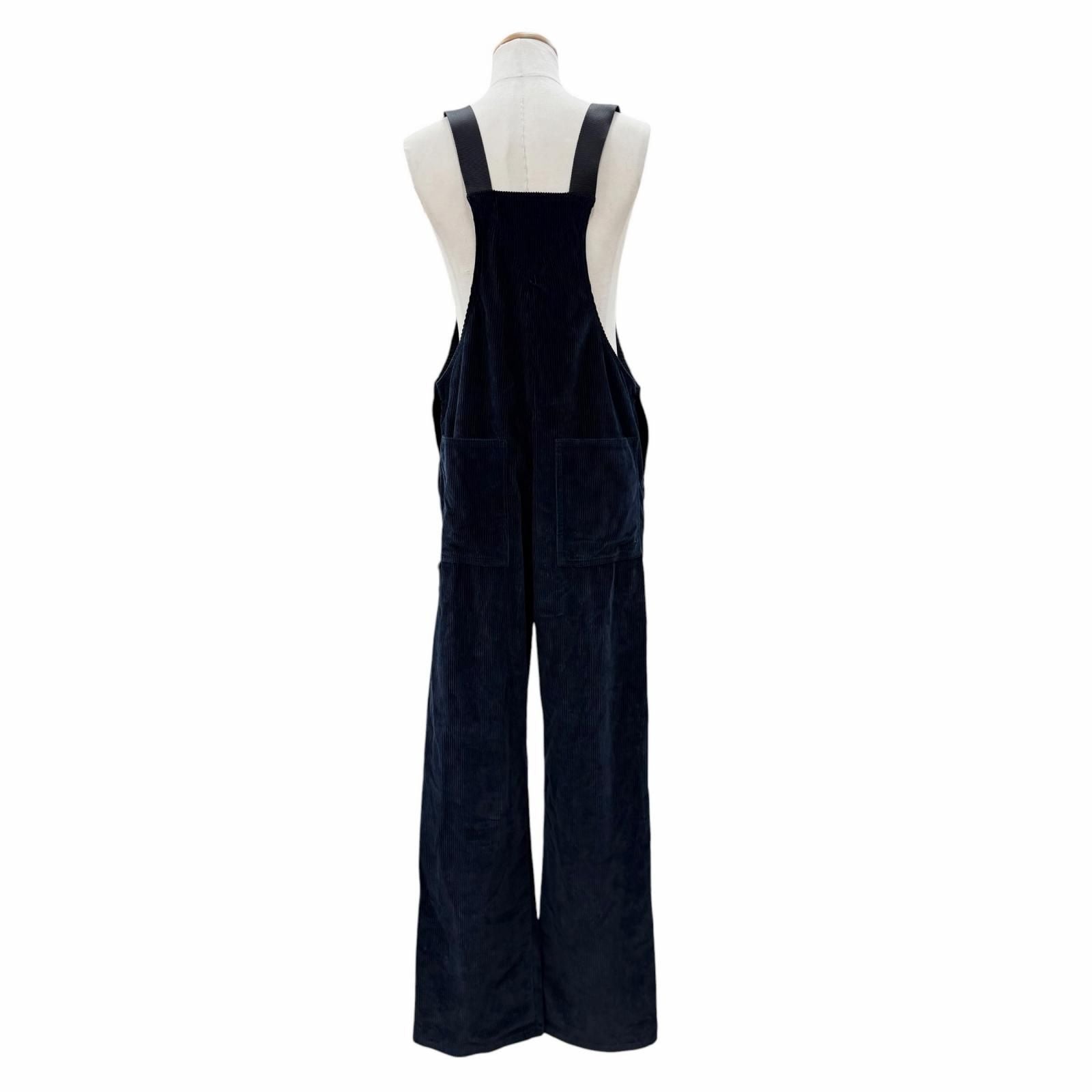 Prada Corduroy Triangle Logo Plate Shoulder Strap Overalls Navy 48 — view 4